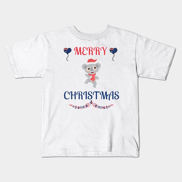 Australian Merry Christmas Koala Kids T-Shirt by NickDsigns